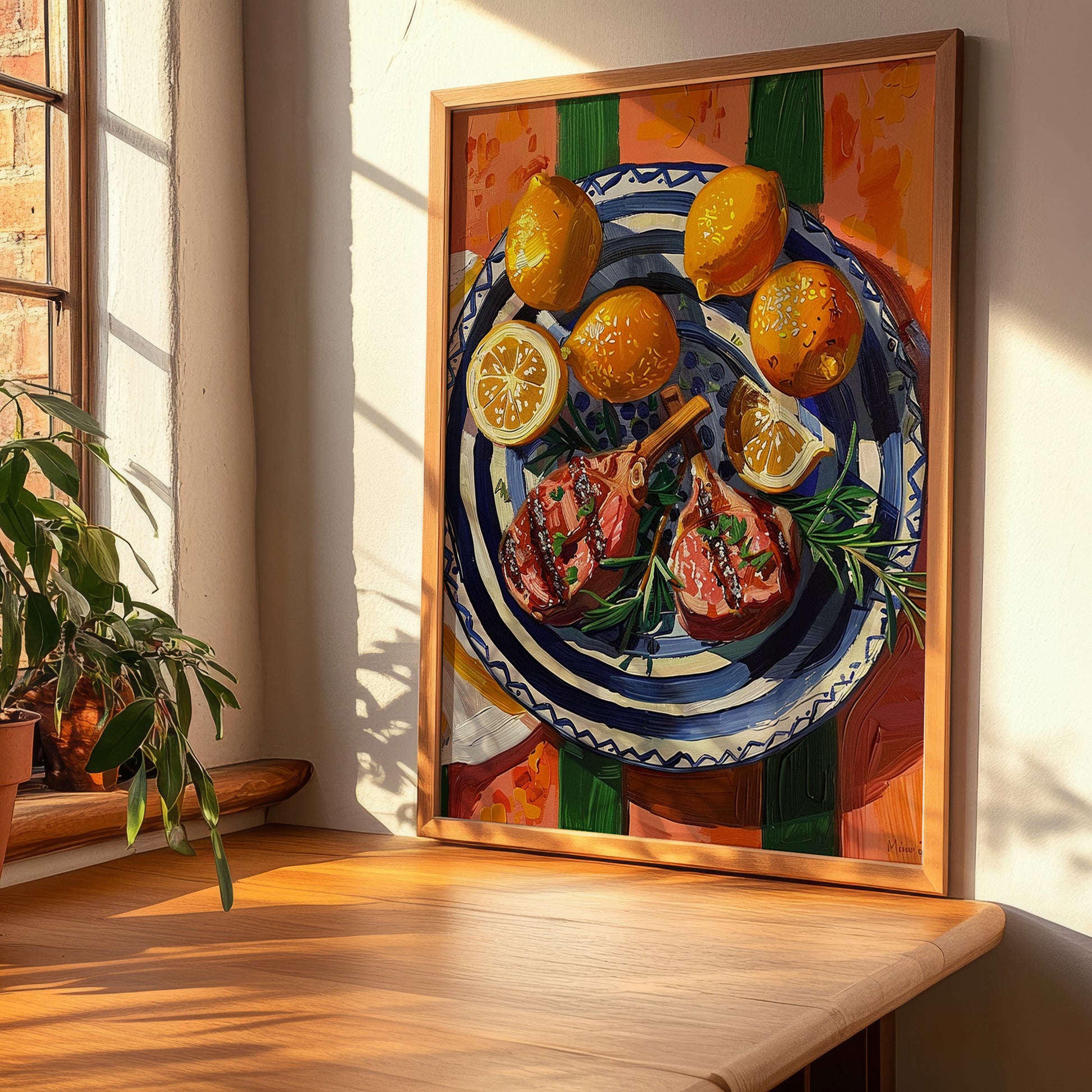 Kleftiko – Colorful Oil Painting, Greek Food Painting, clean layout with no caption