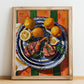 Kleftiko – Colorful Oil Painting, Greek Food Painting, no-text version framed in wood