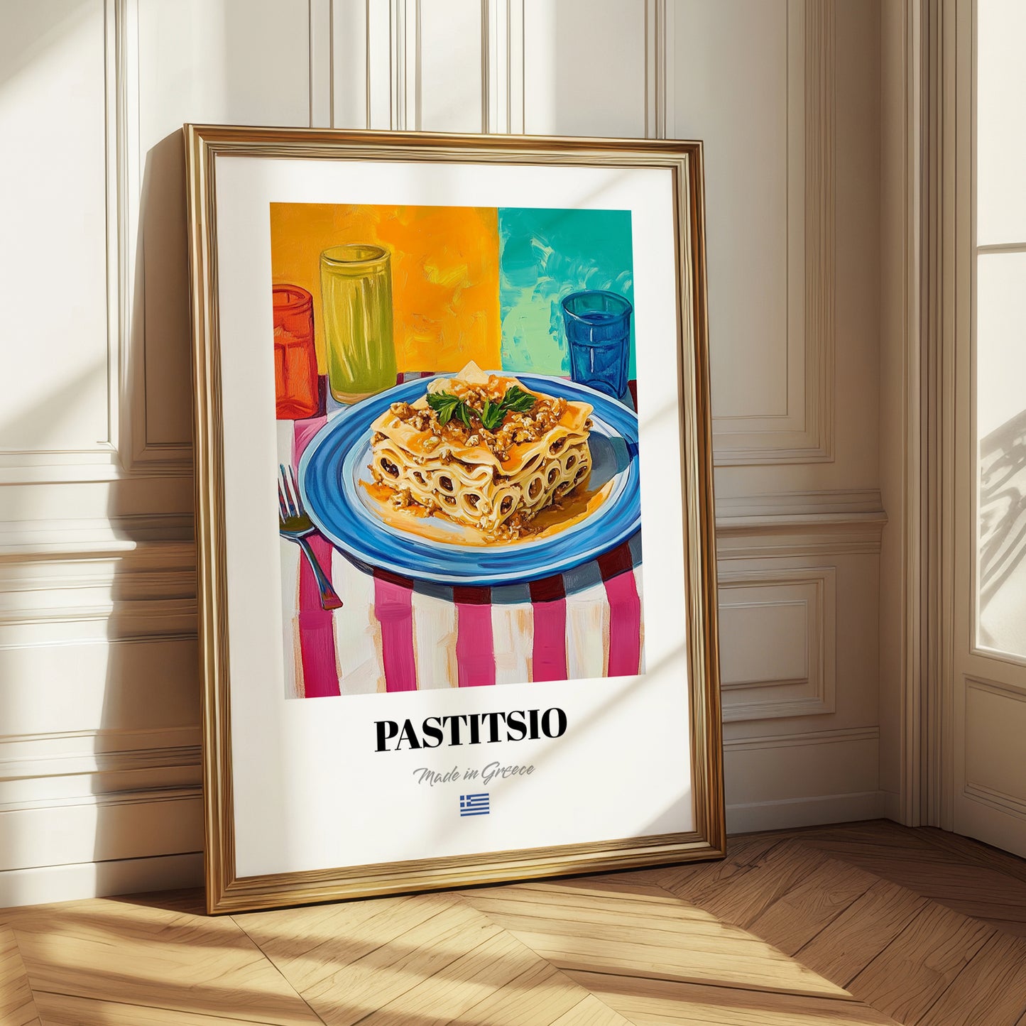 Pastitsio – Colorful Oil Painting, Greek Pasta Still Life 
