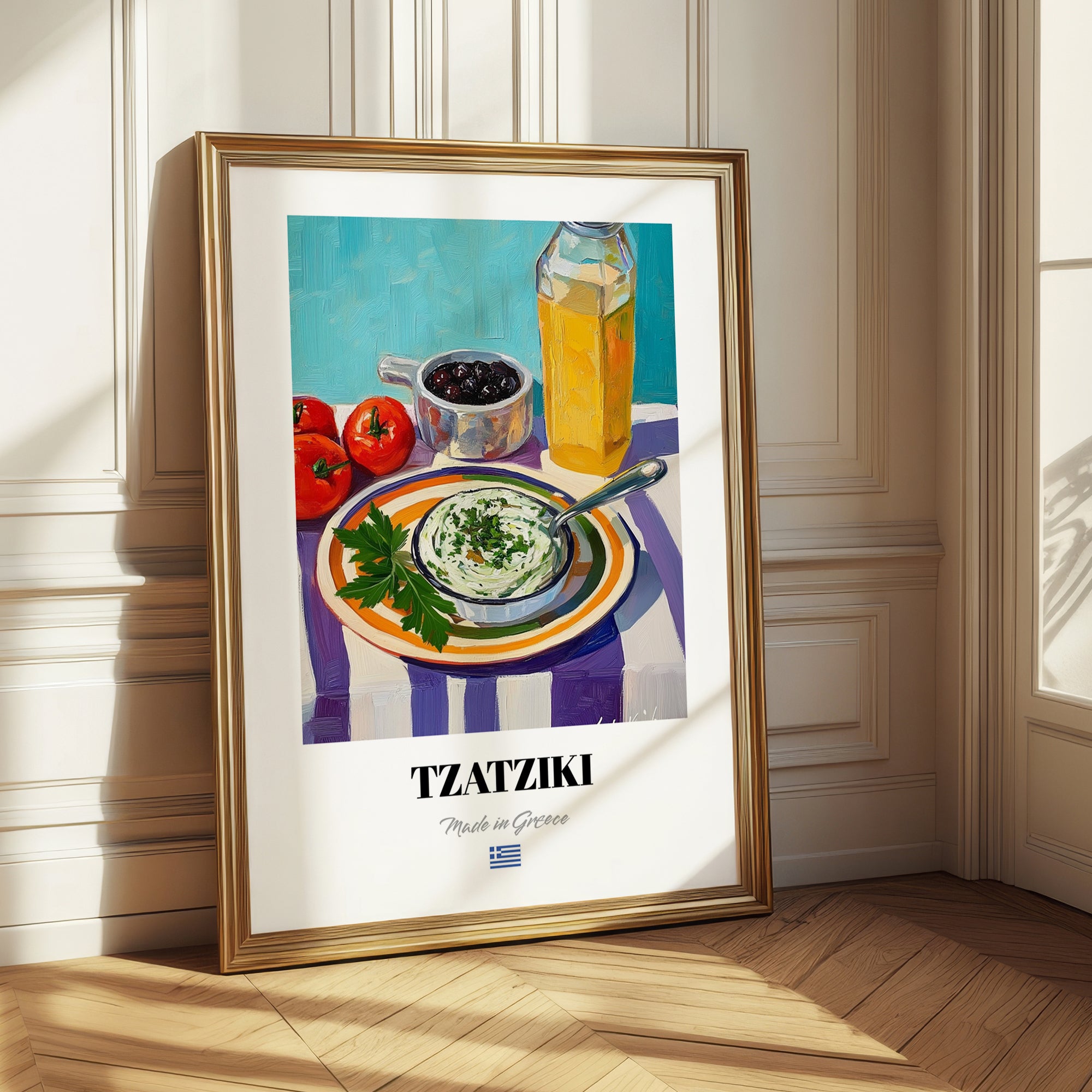 Tzatziki – Colorful Oil Painting, Greek Food Still Life