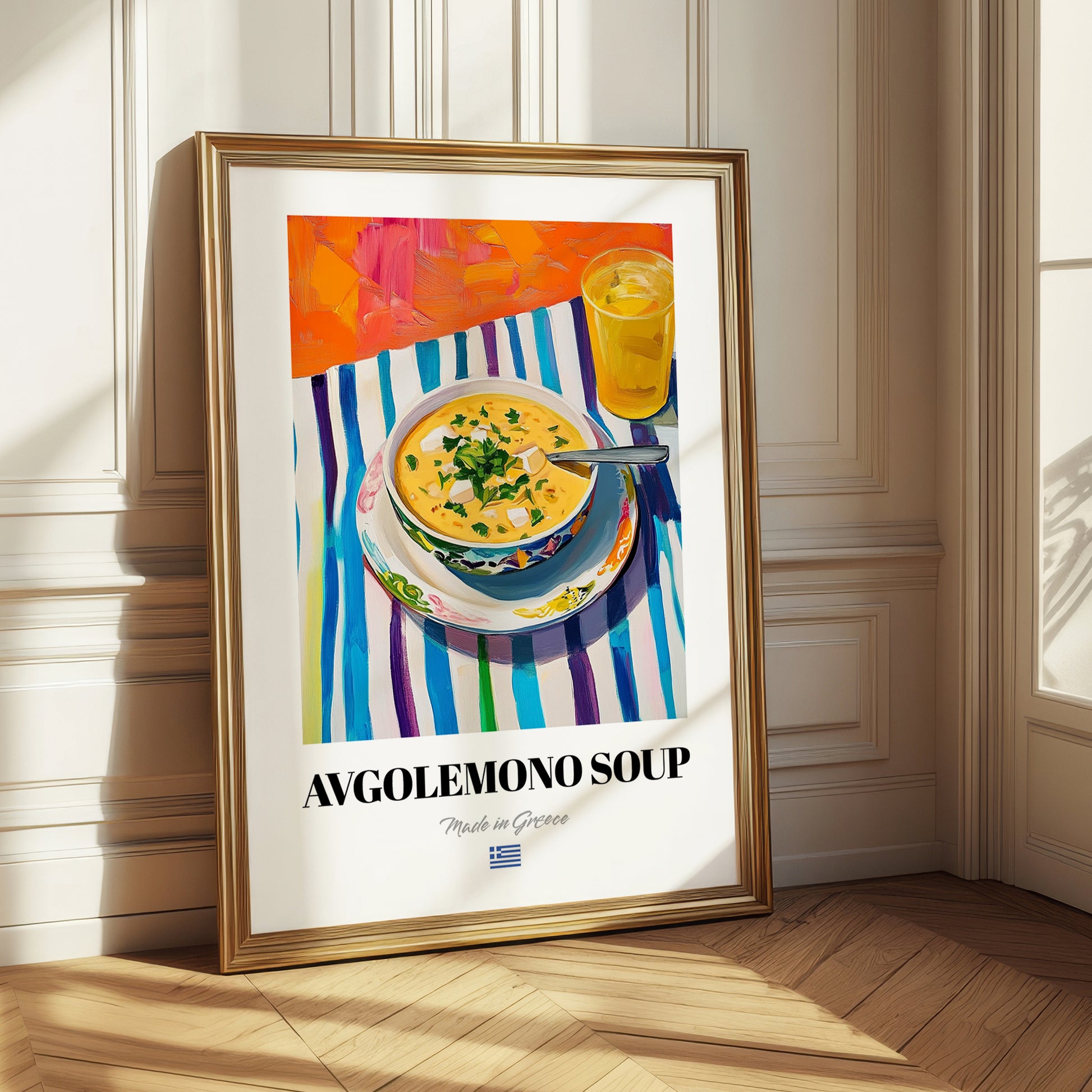 Avgolemono Soup – Colorful Oil Painting, Greek Food Still Life