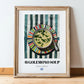 Avgolemono Soup – on Striped Tablecloth, Greek Food Wall Decor, in wooden frame leaning on the floor
