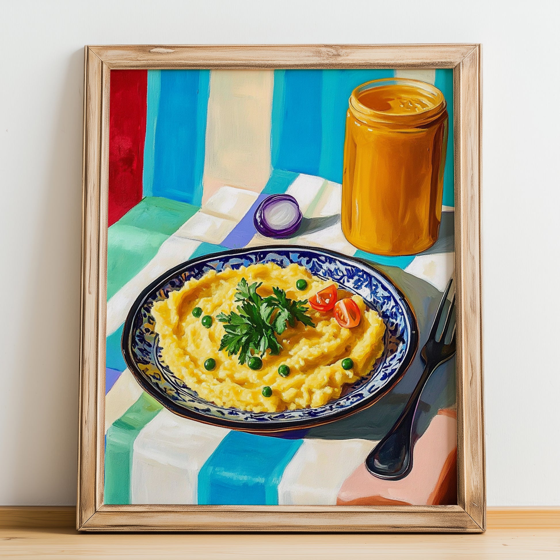 Fava – Colorful Oil Painting, Greek Food Wall Decor, no-text version framed in wood