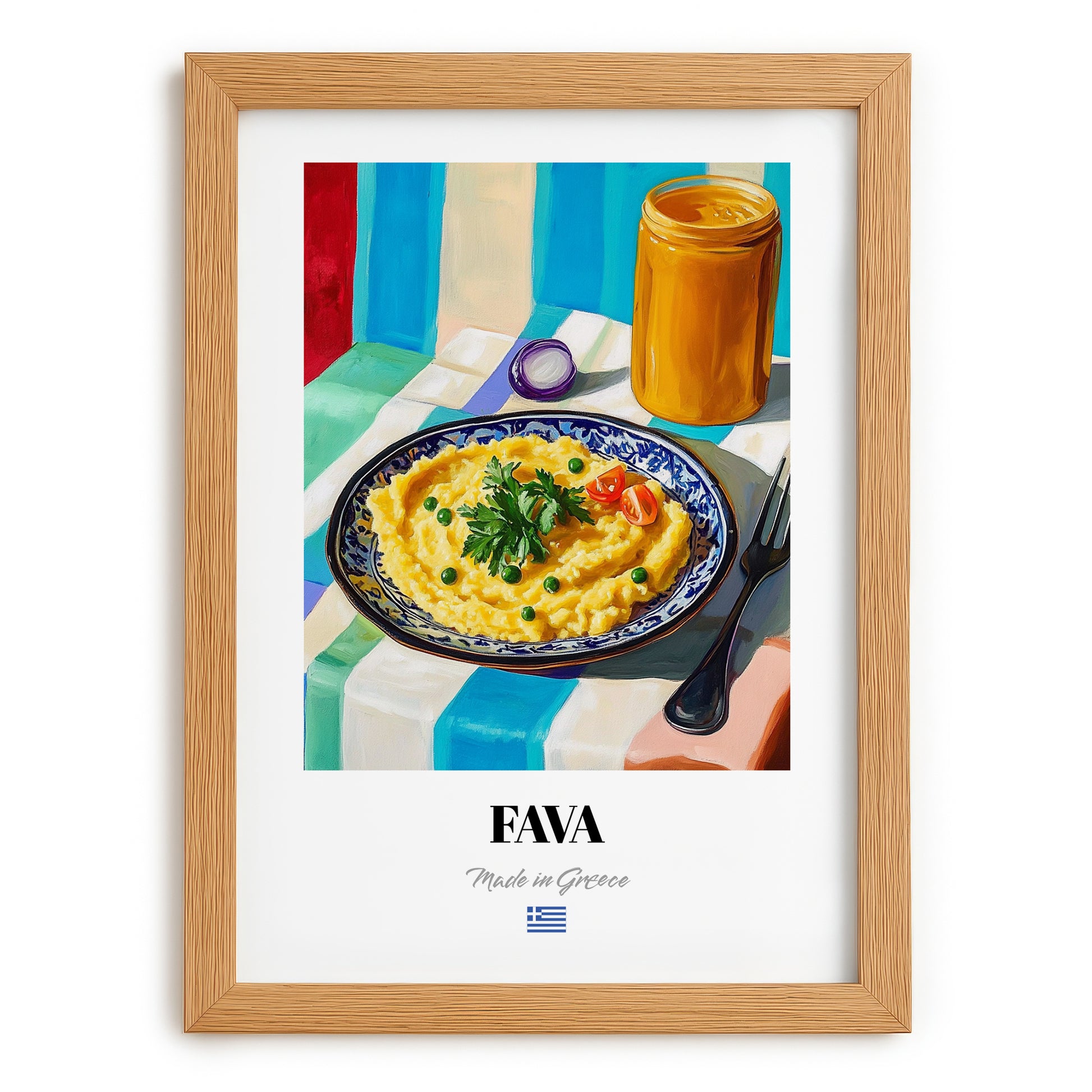 Fava – Colorful Oil Painting, Greek Food Wall Decor, set in oak frame