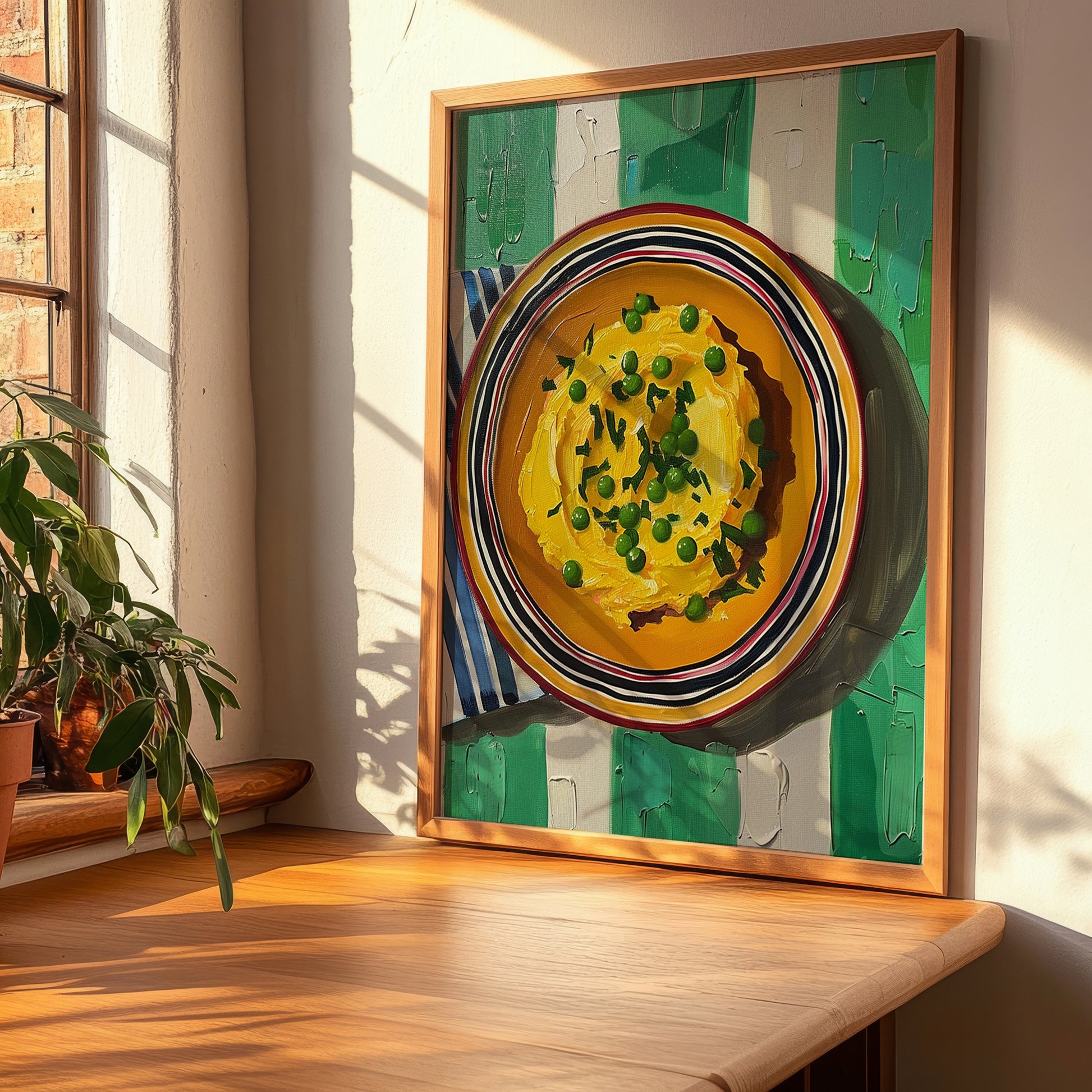 Fava – on Striped Tablecloth, Greek Food Wall Decor, clean layout with no caption