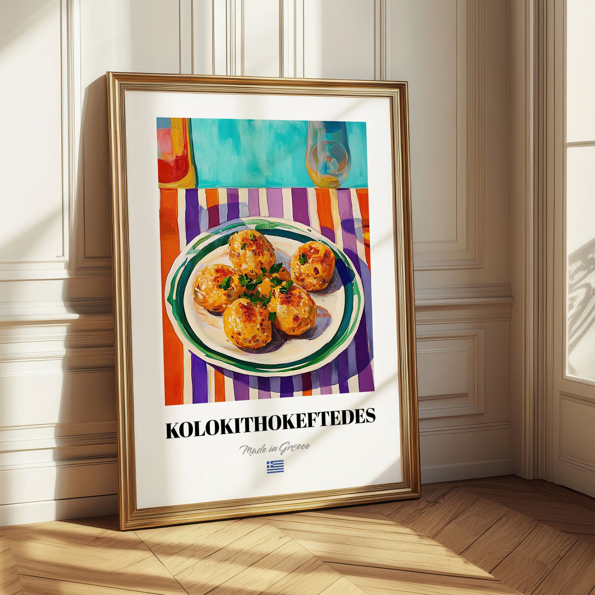 Kolokithokeftedes – Oil Painting, Greek Food Illustration