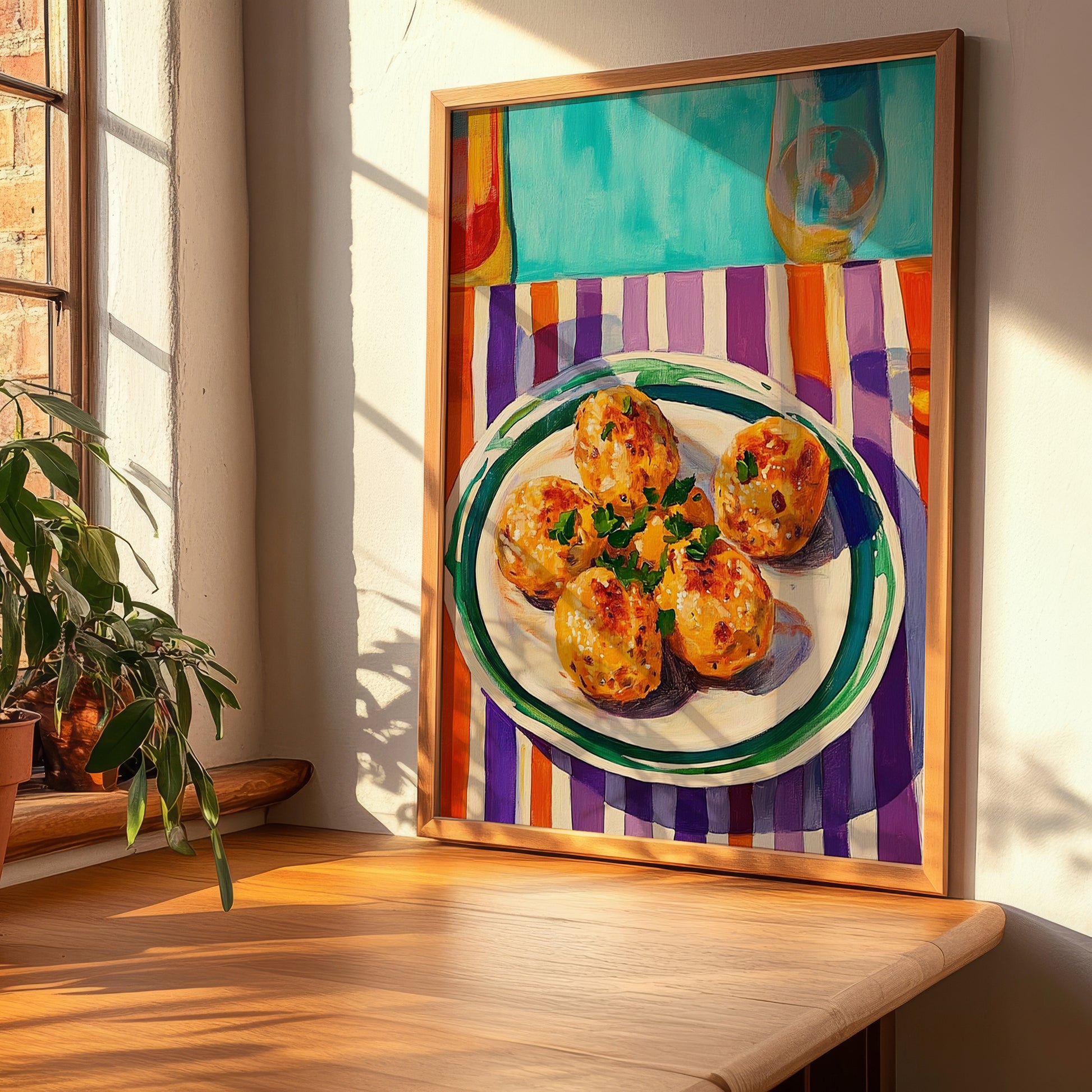 Kolokithokeftedes – Oil Painting, Greek Food Illustration, clean layout with no caption