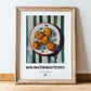 Kolokithokeftedes – on Striped Tablecloth, Greek Food Illustration, in wooden frame leaning on the floor