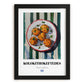 Kolokithokeftedes – on Striped Tablecloth, Greek Food Illustration, in sleek black frame