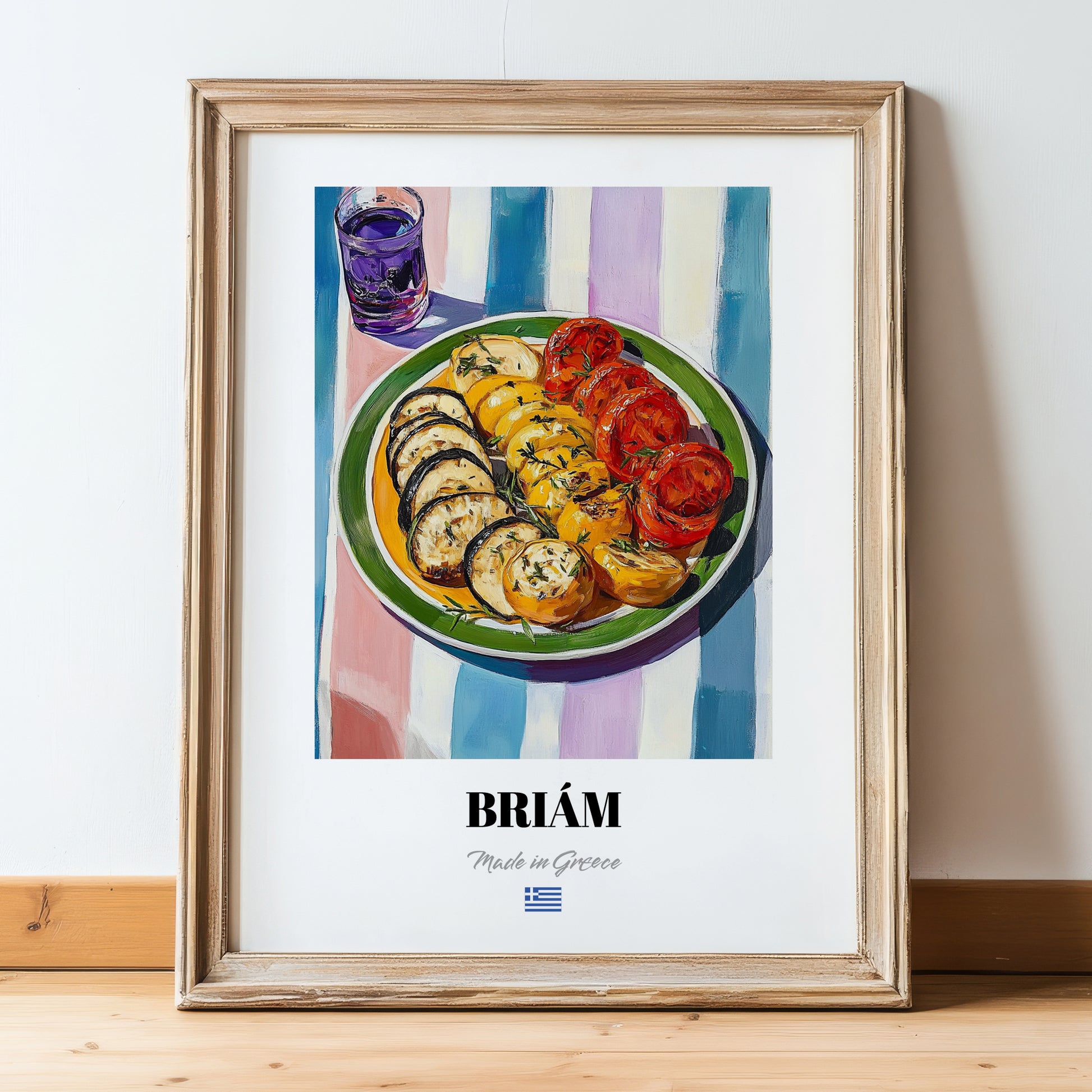 Briám – Colorful Oil Painting, Greek Food Wall Decor, in wooden frame leaning on the floor
