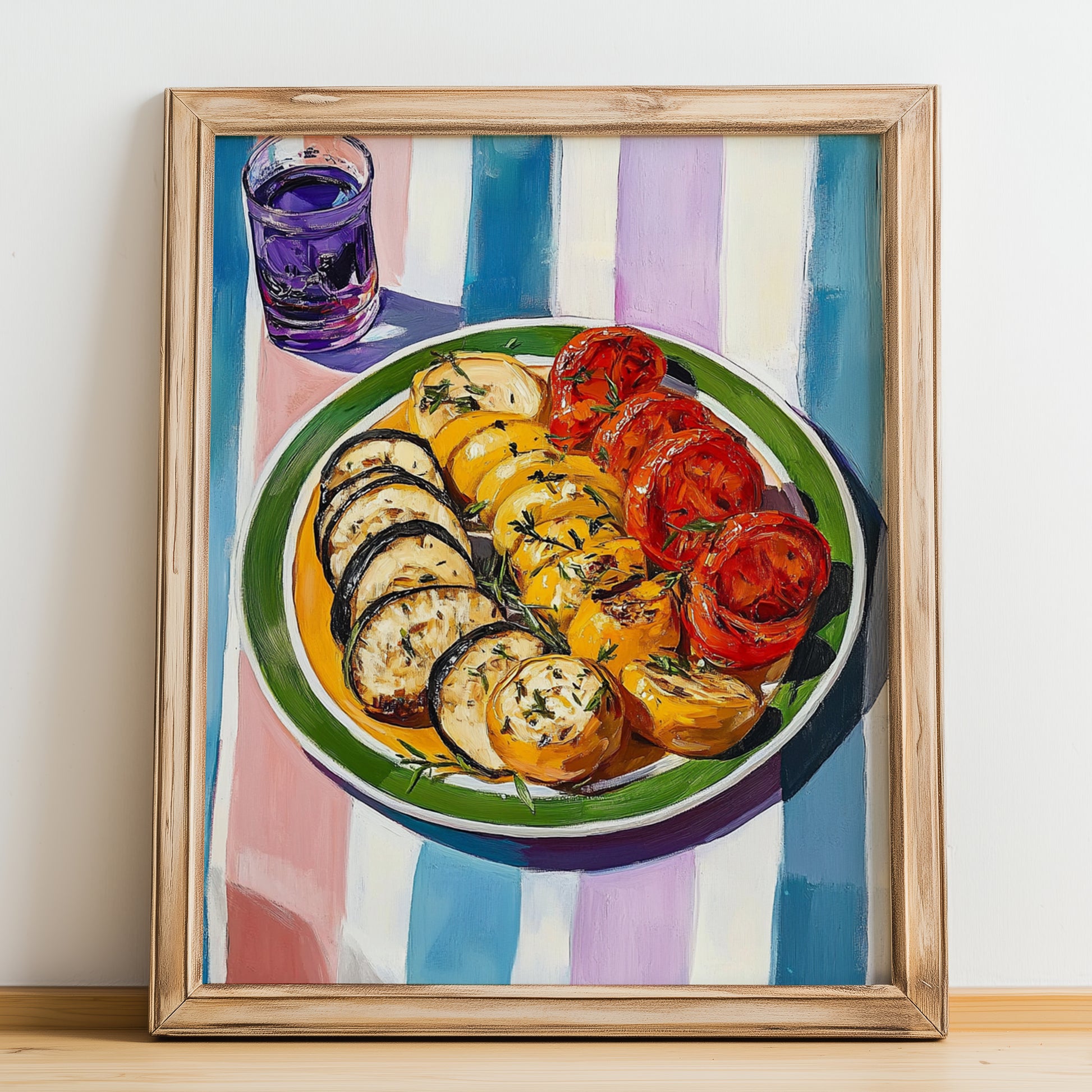 Briám – Colorful Oil Painting, Greek Food Wall Decor, no-text version framed in wood