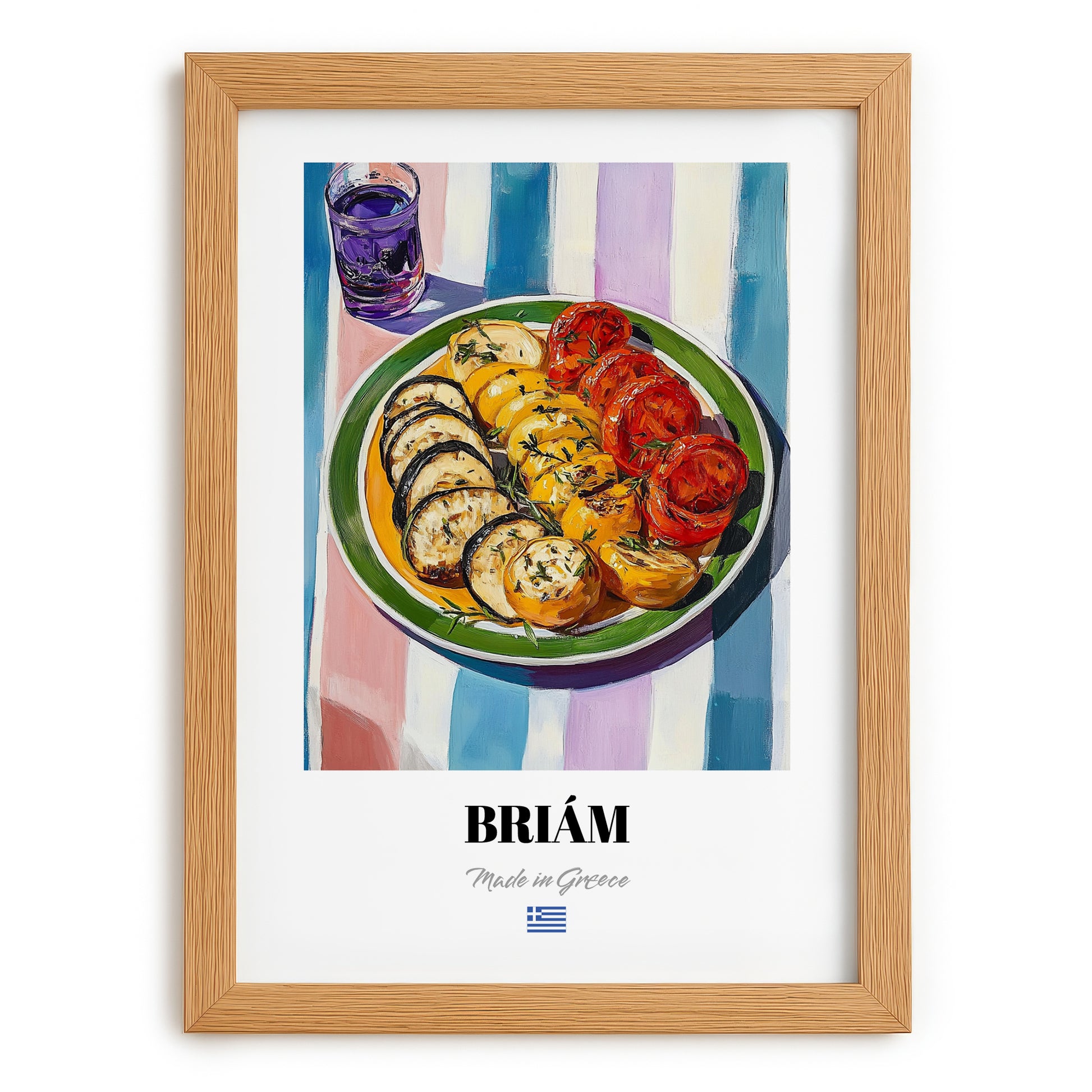 Briám – Colorful Oil Painting, Greek Food Wall Decor, set in oak frame