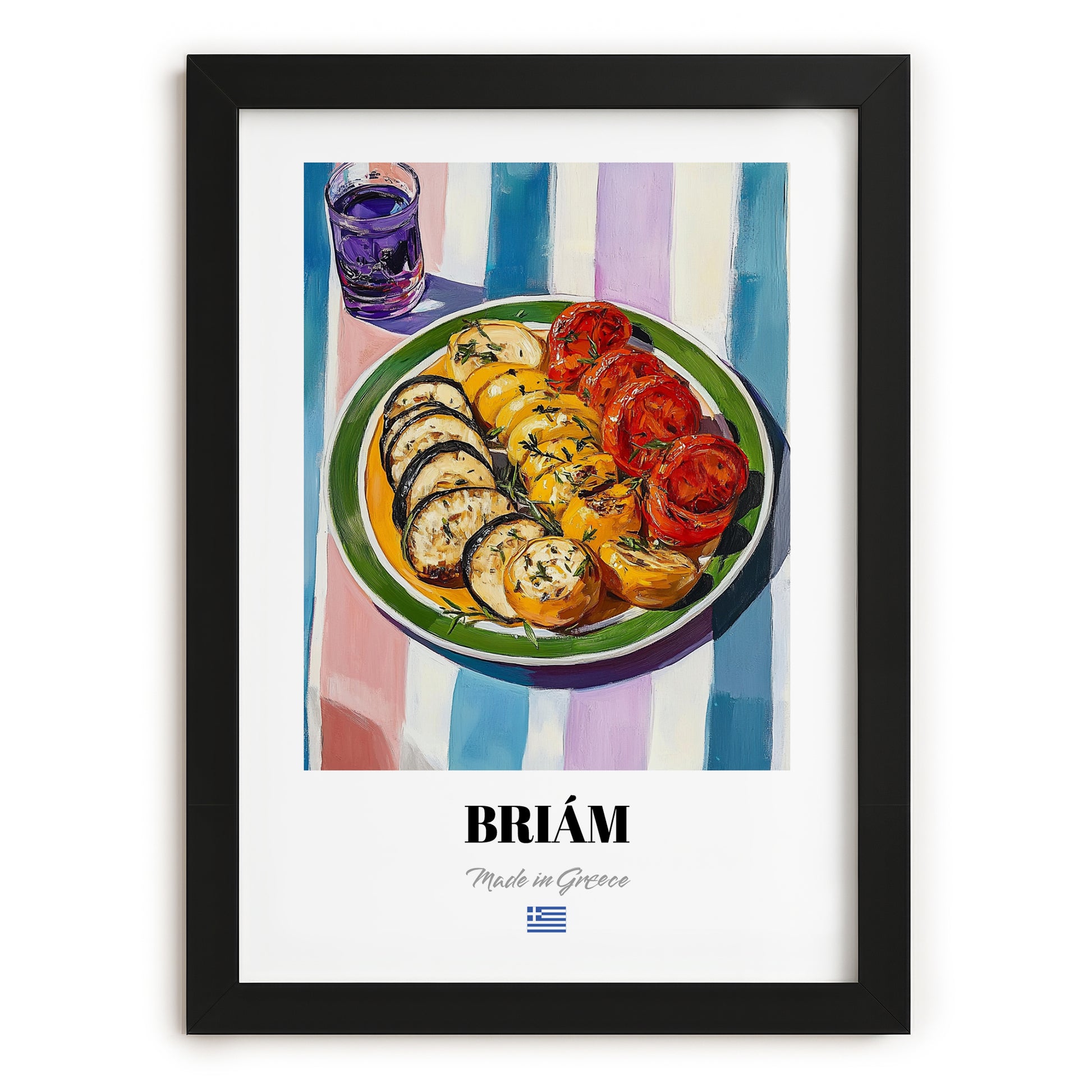 Briám – Colorful Oil Painting, Greek Food Wall Decor, in sleek black frame