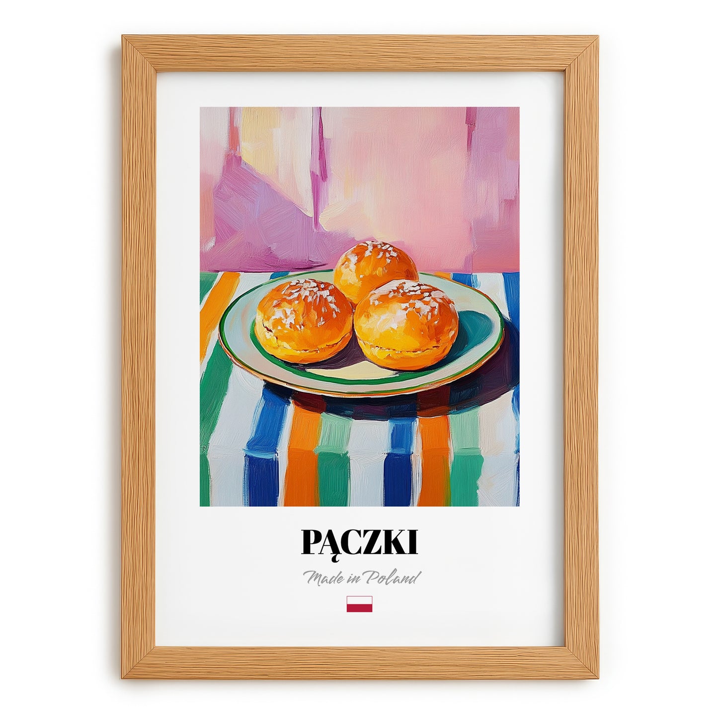 Pączki – Oil Painting, Polish Pastry Poster, set in oak frame
