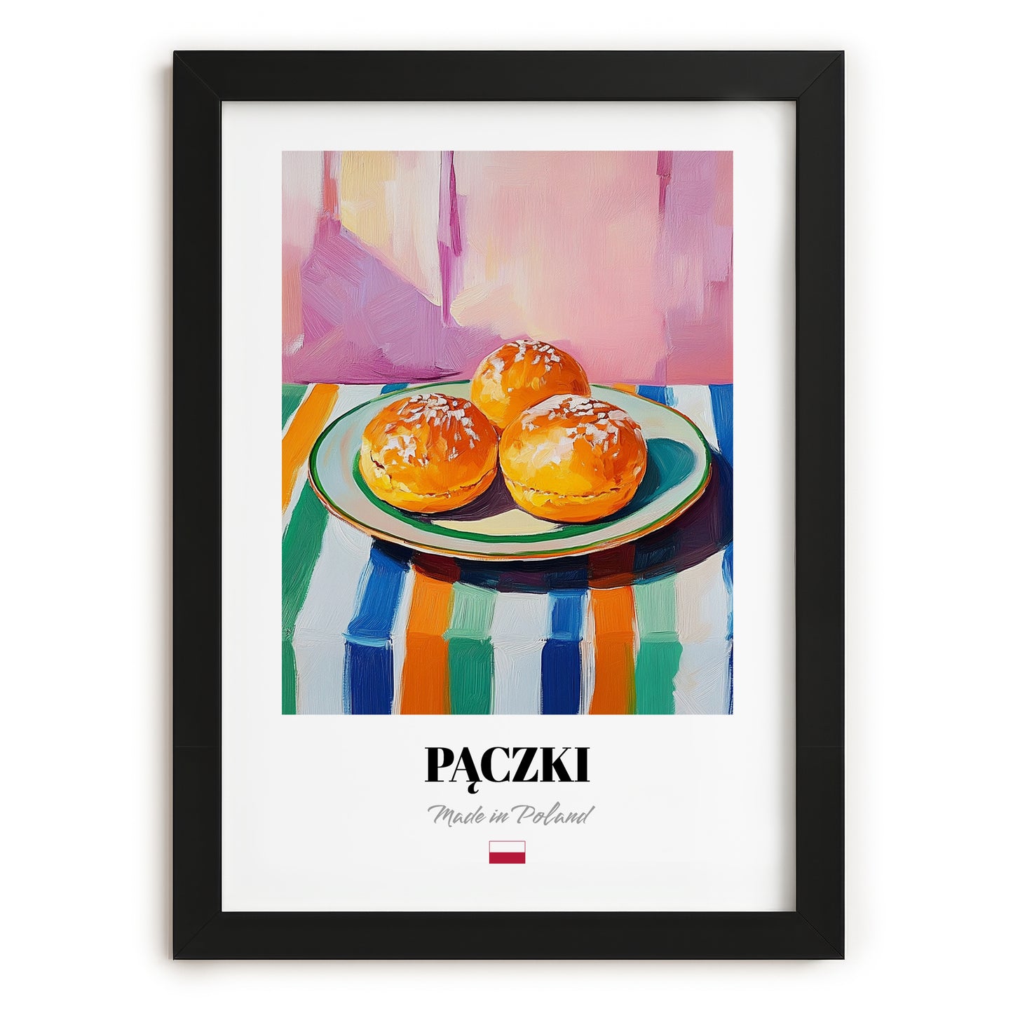 Pączki – Oil Painting, Polish Pastry Poster, in sleek black frame