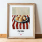 Pączki – on Striped Tablecloth, Polish Pastry Wall Decor, in wooden frame leaning on the floor