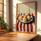 Pączki – on Striped Tablecloth, Polish Pastry Wall Decor, clean layout with no caption