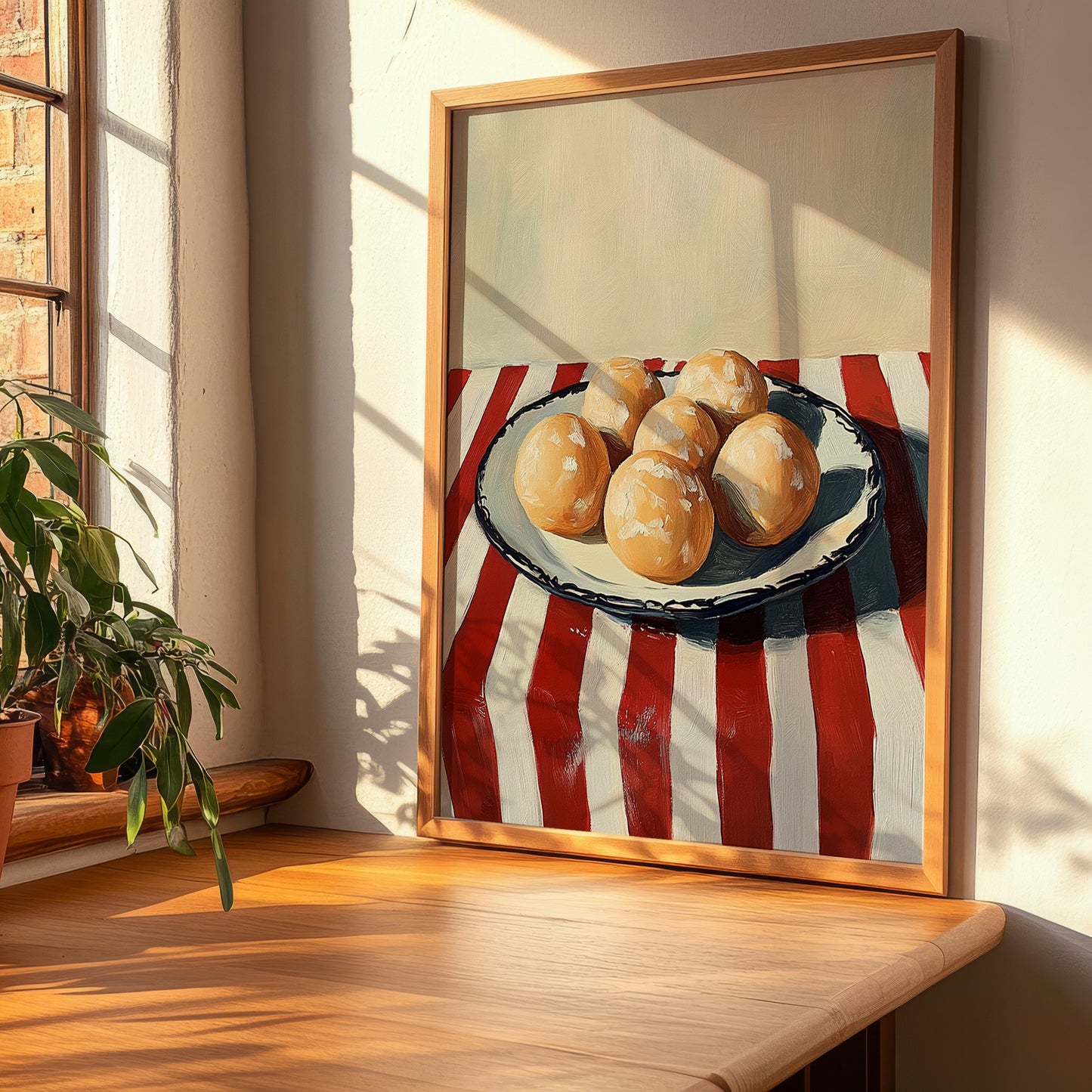 Pączki – on Striped Tablecloth, Polish Pastry Wall Decor, clean layout with no caption