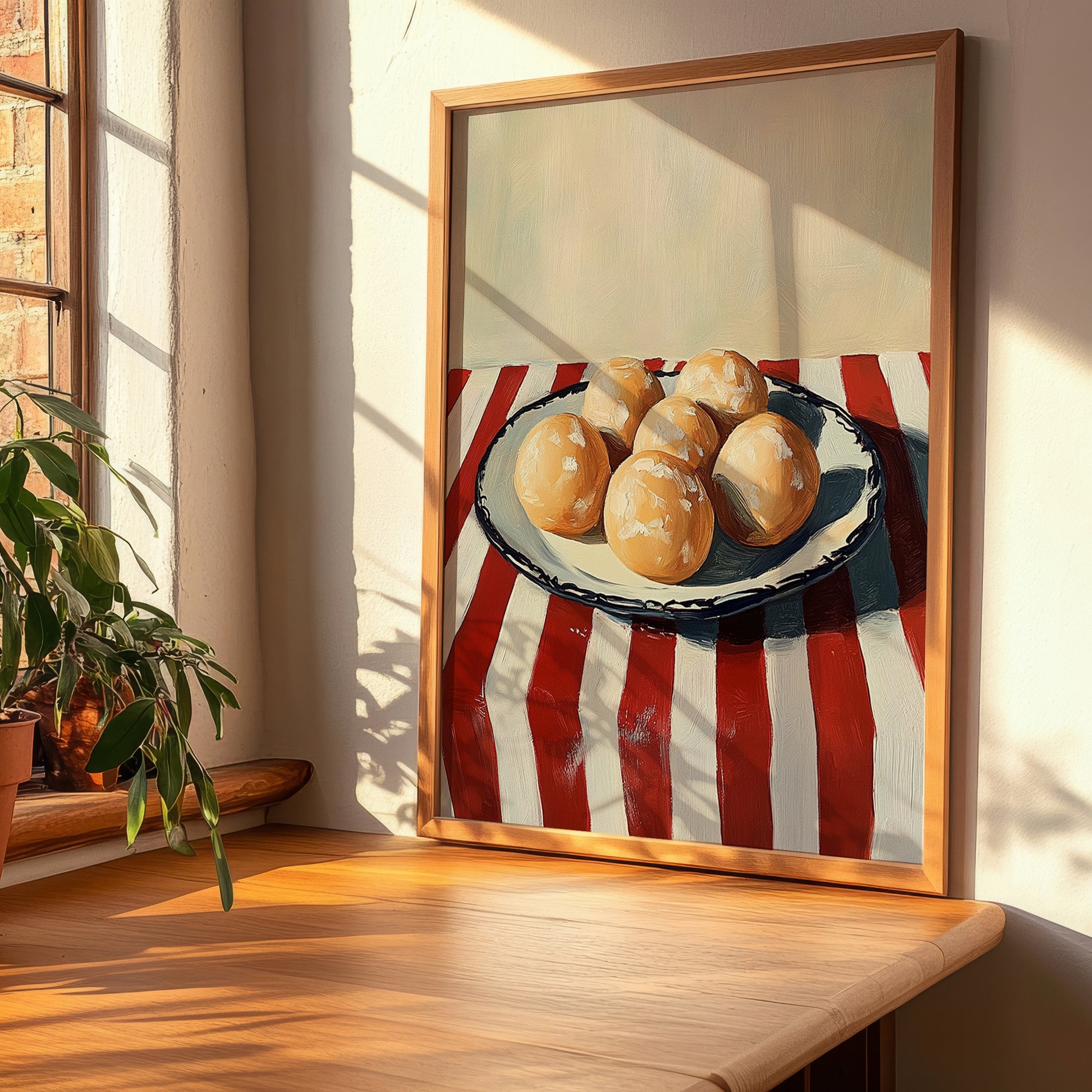 Pączki – on Striped Tablecloth, Polish Pastry Wall Decor, clean layout with no caption