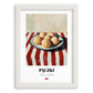 Pączki – on Striped Tablecloth, Polish Pastry Wall Decor, placed in minimal white frame
