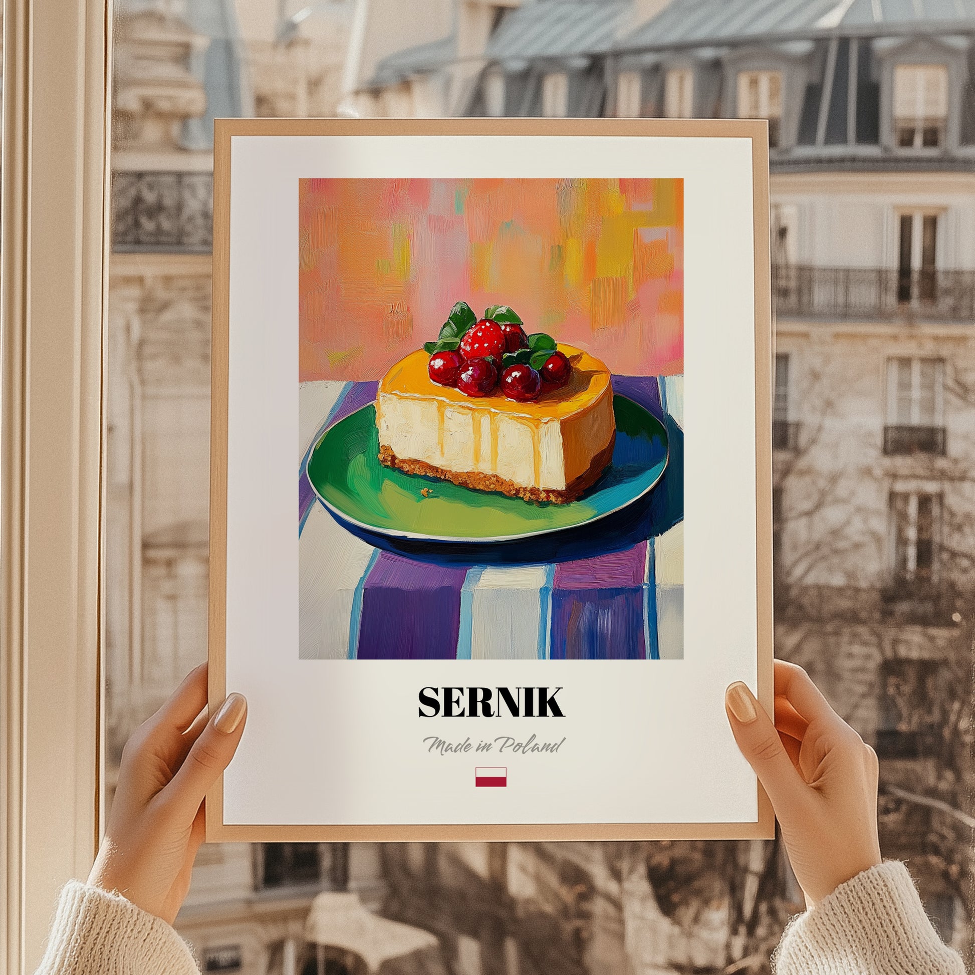 Sernik – Colorful Oil Painting, Polish Dessert Illustration, styled in a charming Paris street view