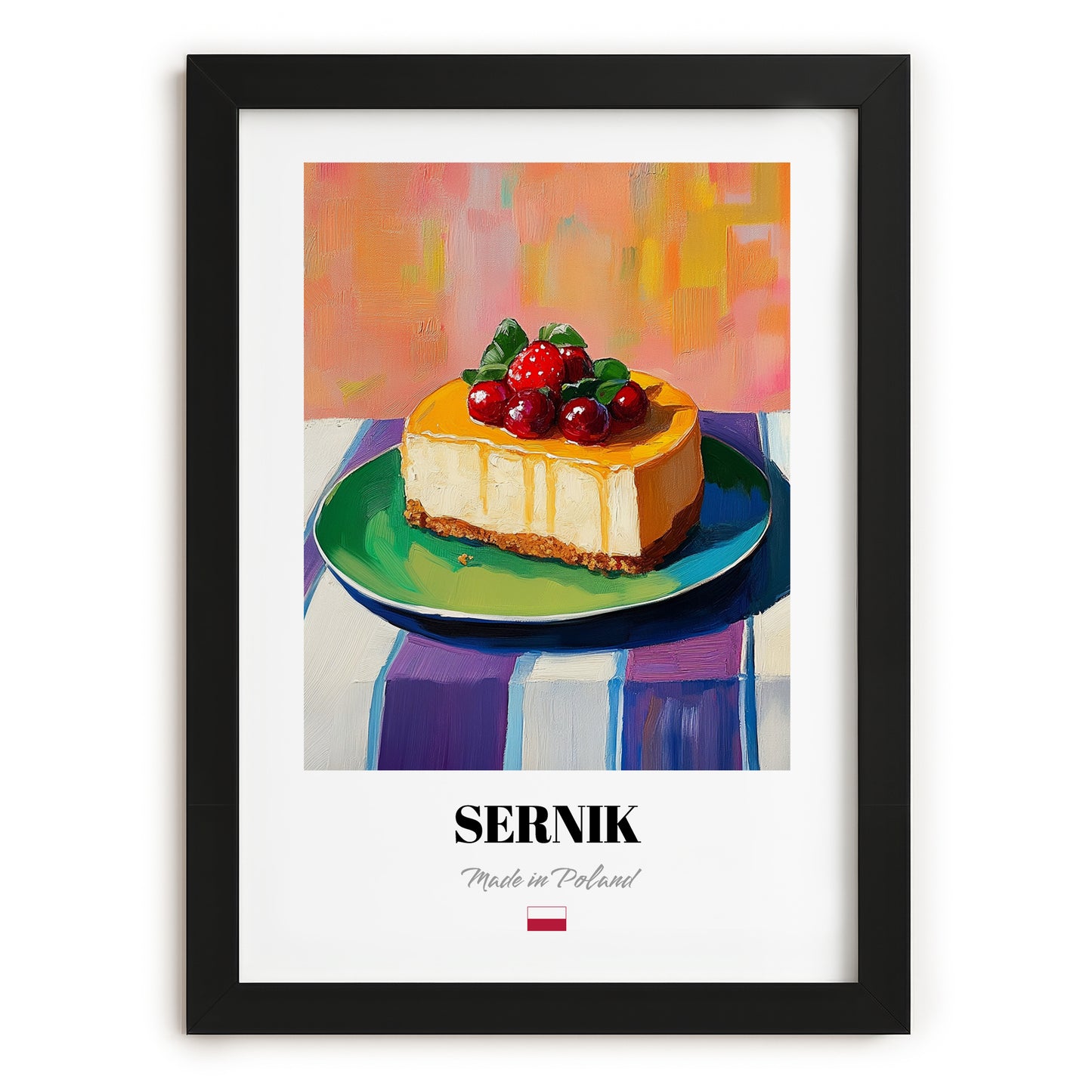 Sernik – Colorful Oil Painting, Polish Dessert Illustration, in sleek black frame