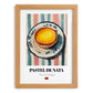 Pastel de Nata – on Striped Tablecloth, Portuguese Dessert Painting, set in oak frame