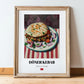 Döner Kebab – on Striped Tablecloth, Turkish Food Painting, in wooden frame leaning on the floor