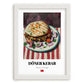 Döner Kebab – on Striped Tablecloth, Turkish Food Painting, placed in minimal white frame