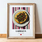 Lahmacun – on Striped Tablecloth, Turkish Food Painting, in wooden frame leaning on the floor