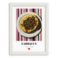 Lahmacun – on Striped Tablecloth, Turkish Food Painting, placed in minimal white frame