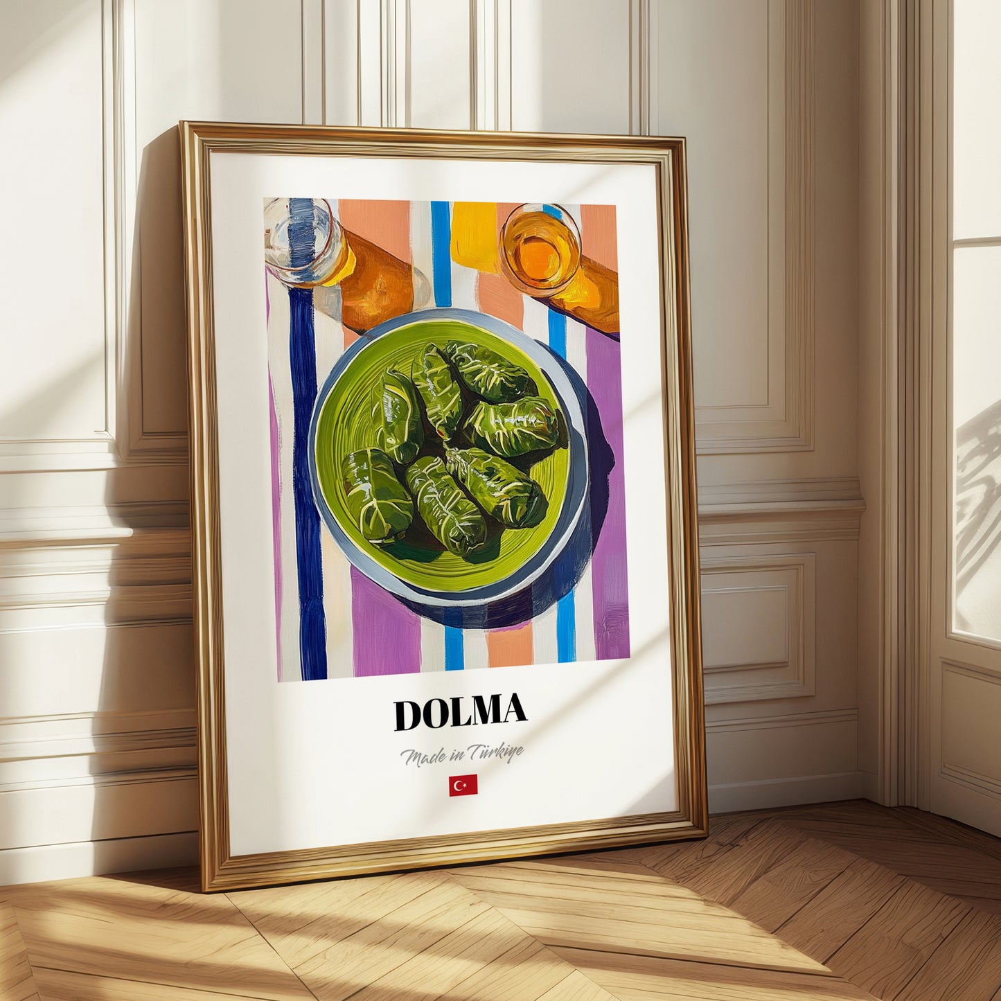 Dolma – on Striped Tablecloth, Turkish Food Wall Decor