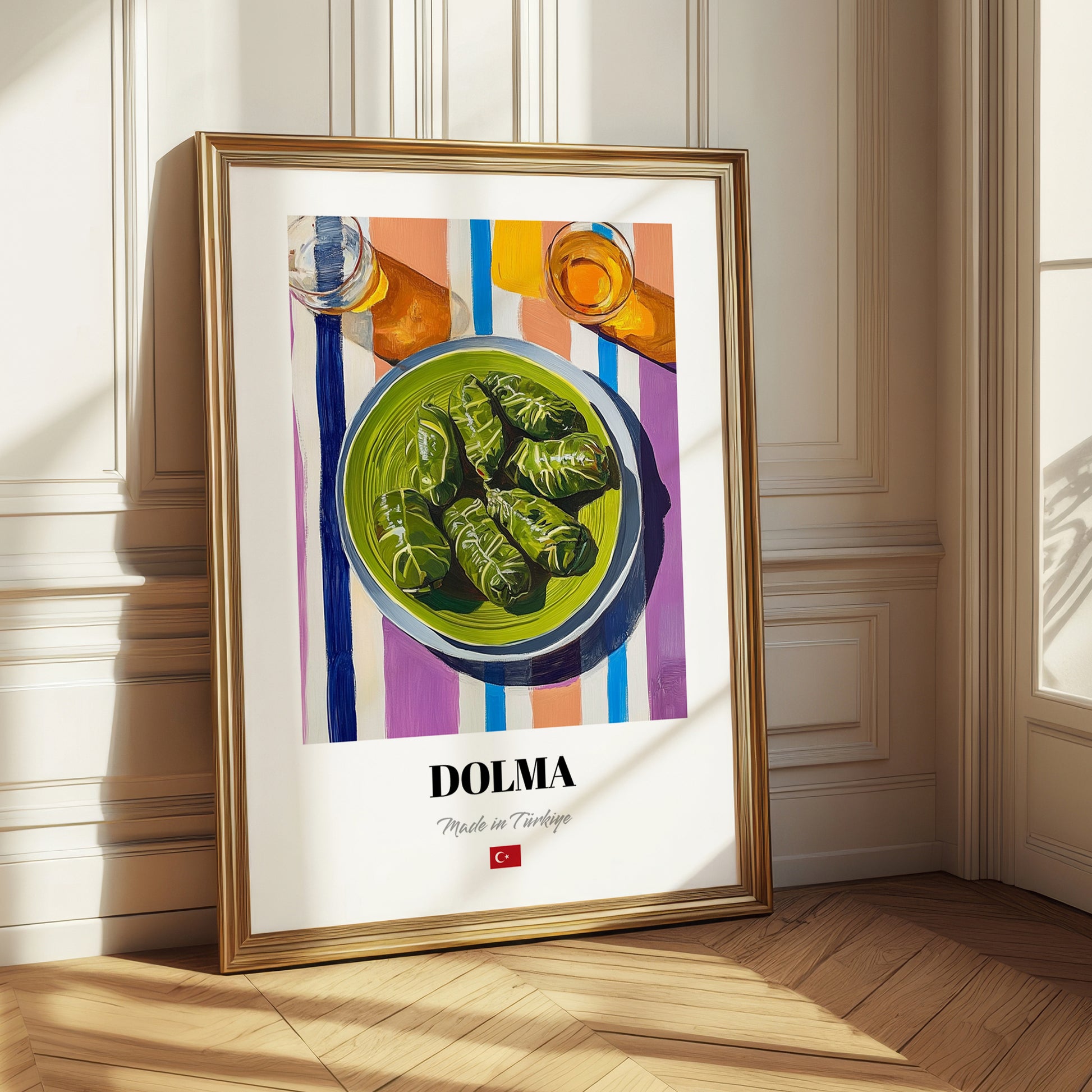 Dolma – on Striped Tablecloth, Turkish Food Wall Decor