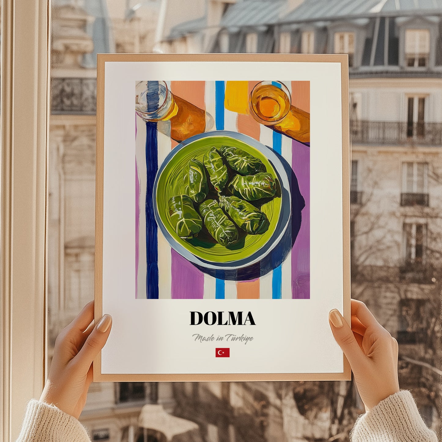Dolma – on Striped Tablecloth, Turkish Food Wall Decor, styled in a charming Paris street view
