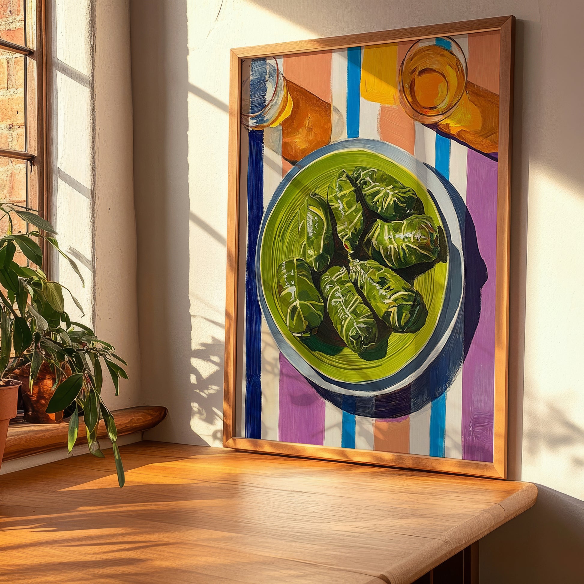 Dolma – on Striped Tablecloth, Turkish Food Wall Decor, clean layout with no caption