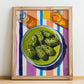 Dolma – on Striped Tablecloth, Turkish Food Wall Decor, no-text version framed in wood