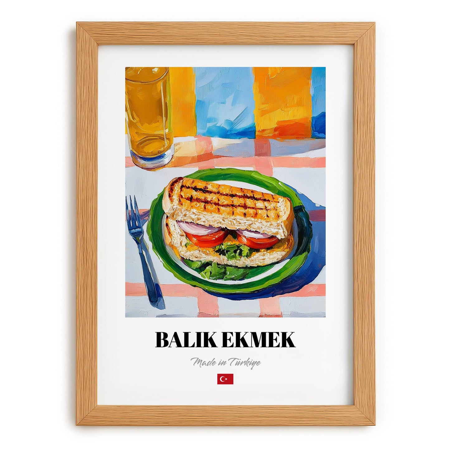 Balık Ekmek – Oil Painting, Turkish Food Illustration, set in oak frame