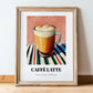 Caffè Latte – on Striped Tablecloth, Italian Coffee Wall Decor, in wooden frame leaning on the floor