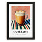 Caffè Latte – on Striped Tablecloth, Italian Coffee Wall Decor, in sleek black frame