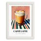 Caffè Latte – on Striped Tablecloth, Italian Coffee Wall Decor, placed in minimal white frame
