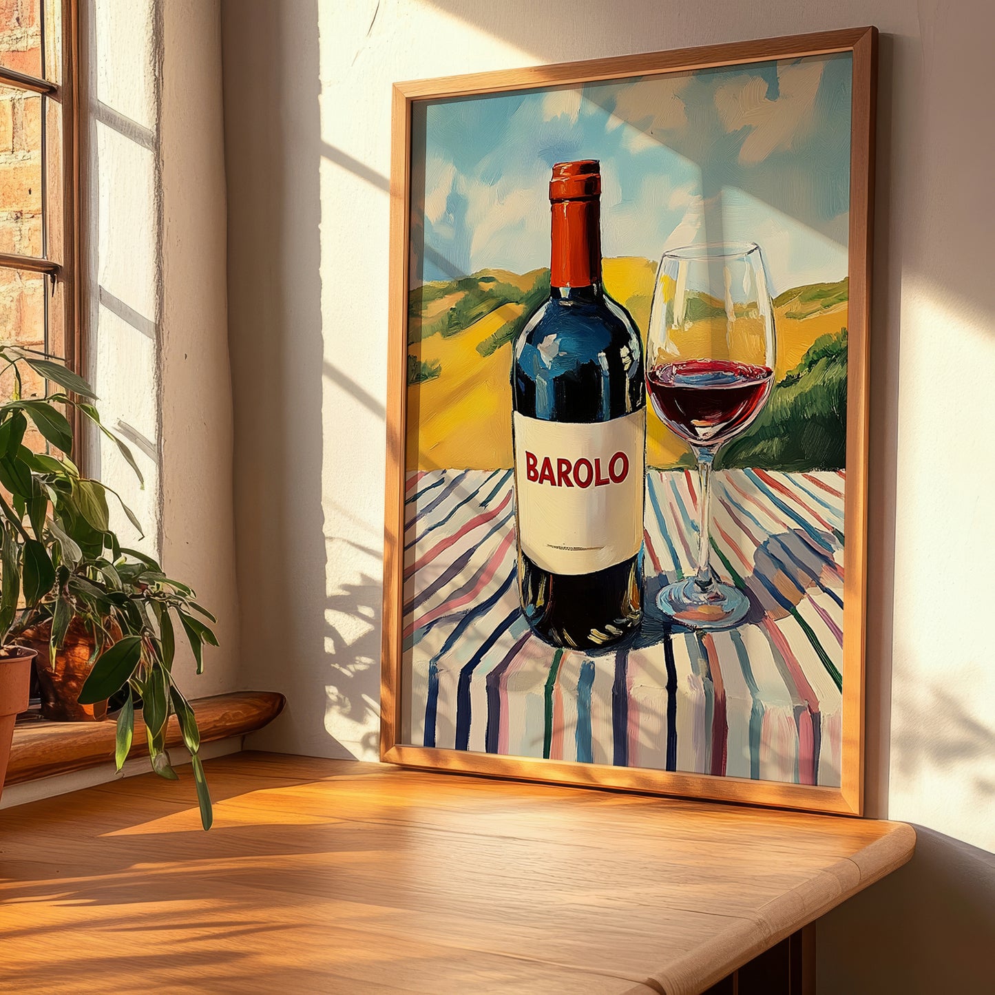 Barolo – Italian Hilltop Table Scene, Italian Wine Painting, clean layout with no caption