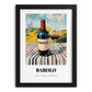 Barolo – Italian Hilltop Table Scene, Italian Wine Painting, in sleek black frame