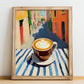 Macchiato – Italian Café on the Corner, Italian Coffee Poster, no-text version framed in wood
