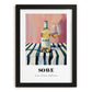 Soave – on Striped Tablecloth, Italian Wine Still Life, in sleek black frame