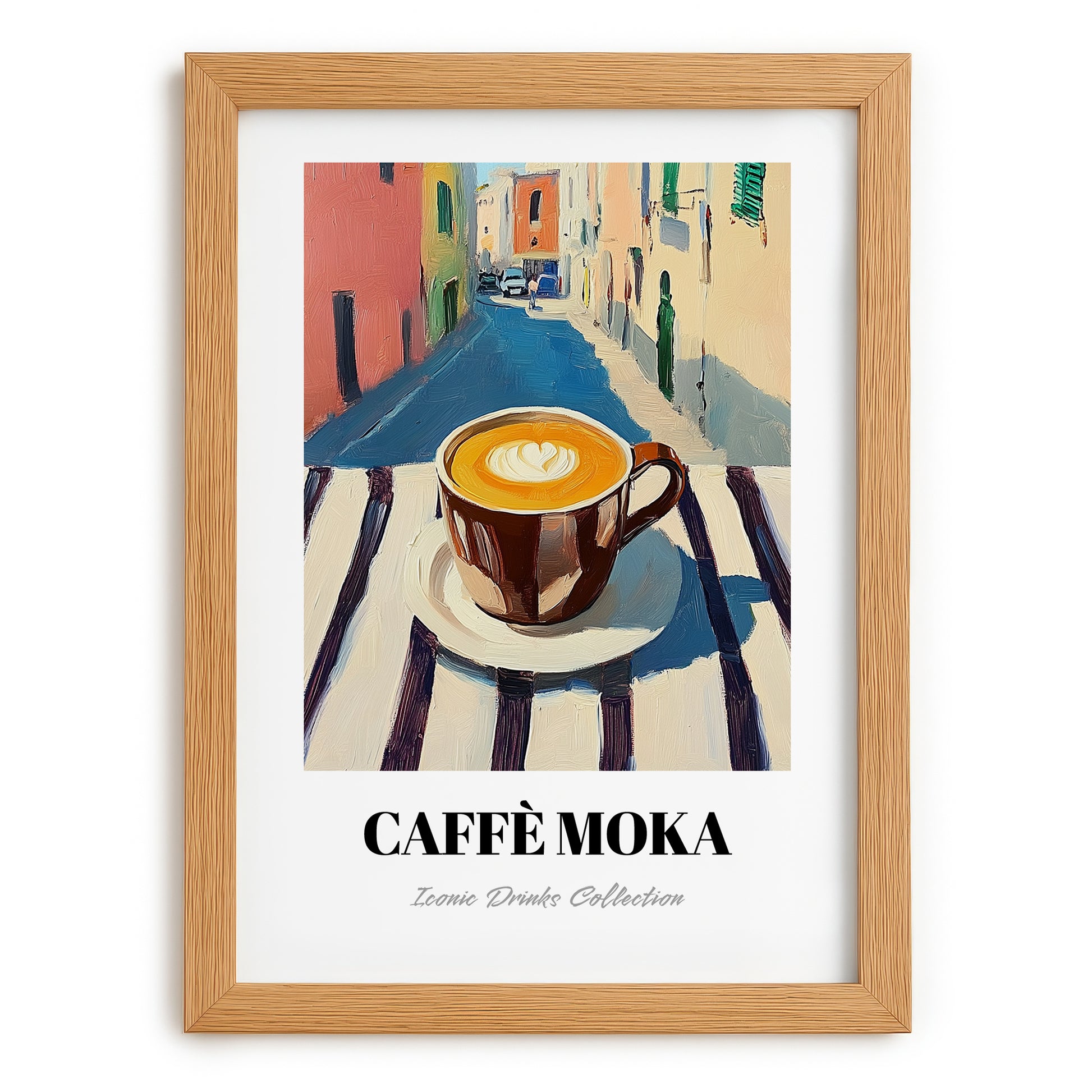 Caffè Moka – Italian Outdoor Café Scene, Italian Coffee Still Life, set in oak frame