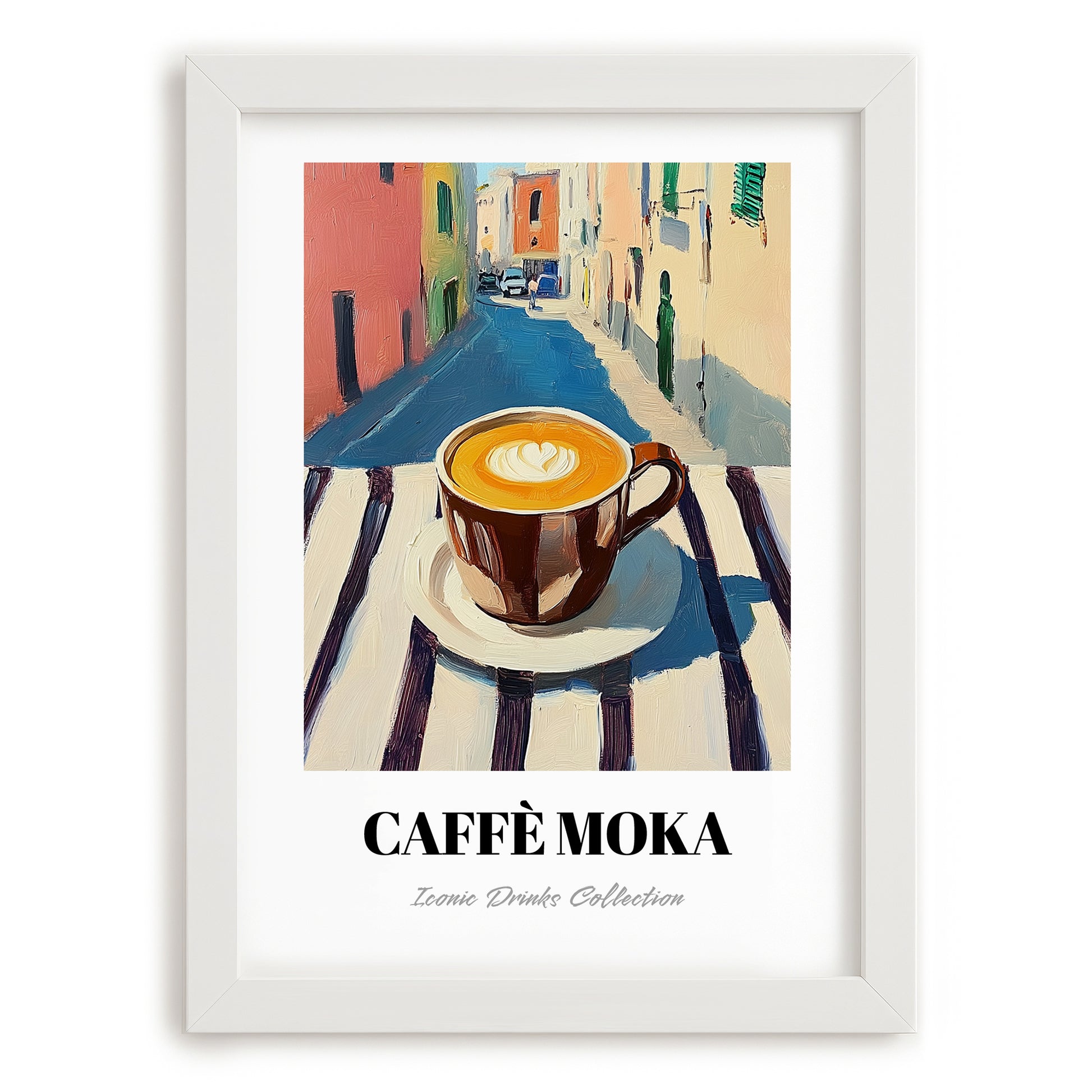 Caffè Moka – Italian Outdoor Café Scene, Italian Coffee Still Life, placed in minimal white frame