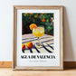 Agua De Valencia – Spanish Garden Café Scene, Spanish Cocktail Still Life, in wooden frame leaning on the floor