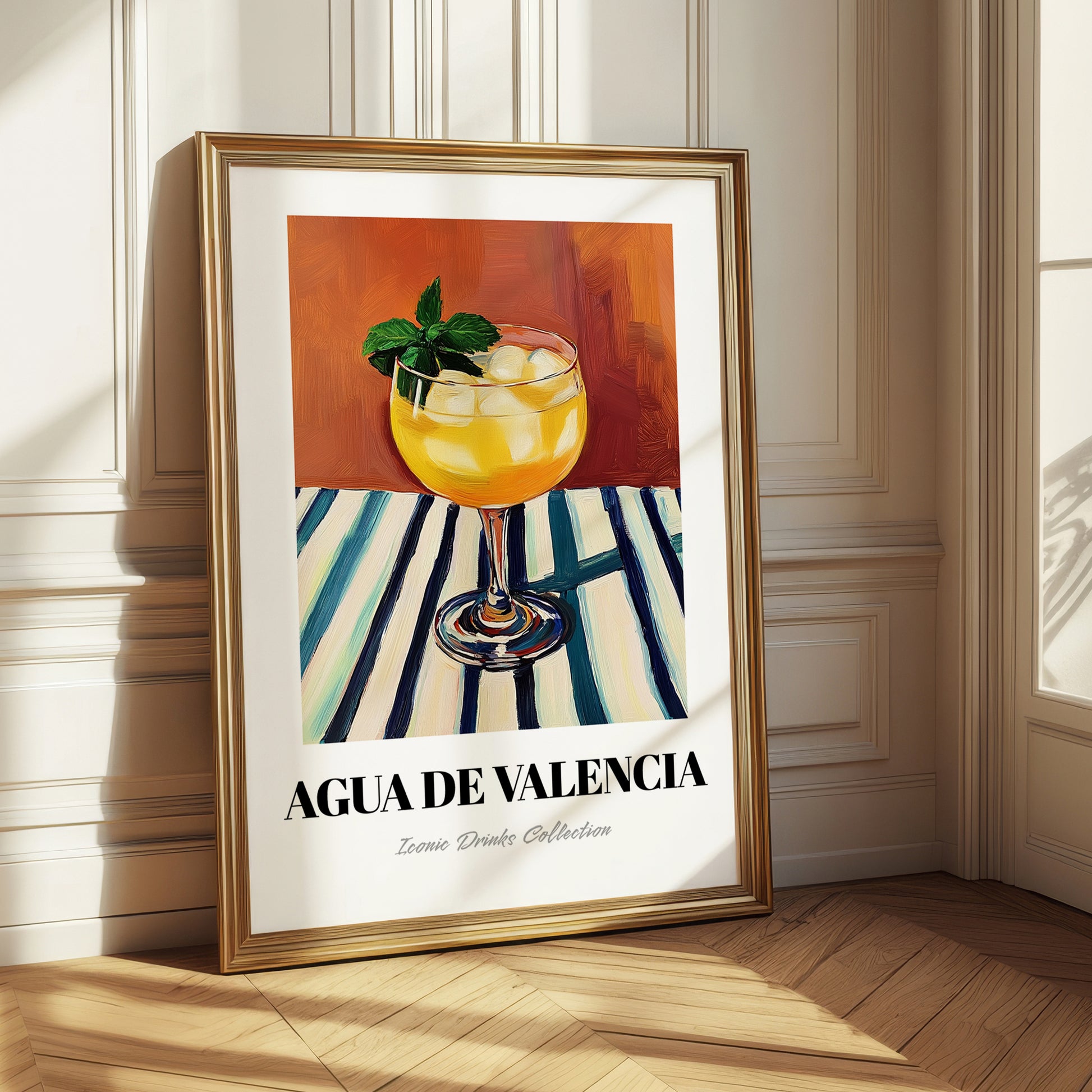 Agua De Valencia – on Striped Tablecloth, Spanish Cocktail Wall Art