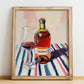 Vermut – on Striped Tablecloth, Spanish Wine Still Life, no-text version framed in wood