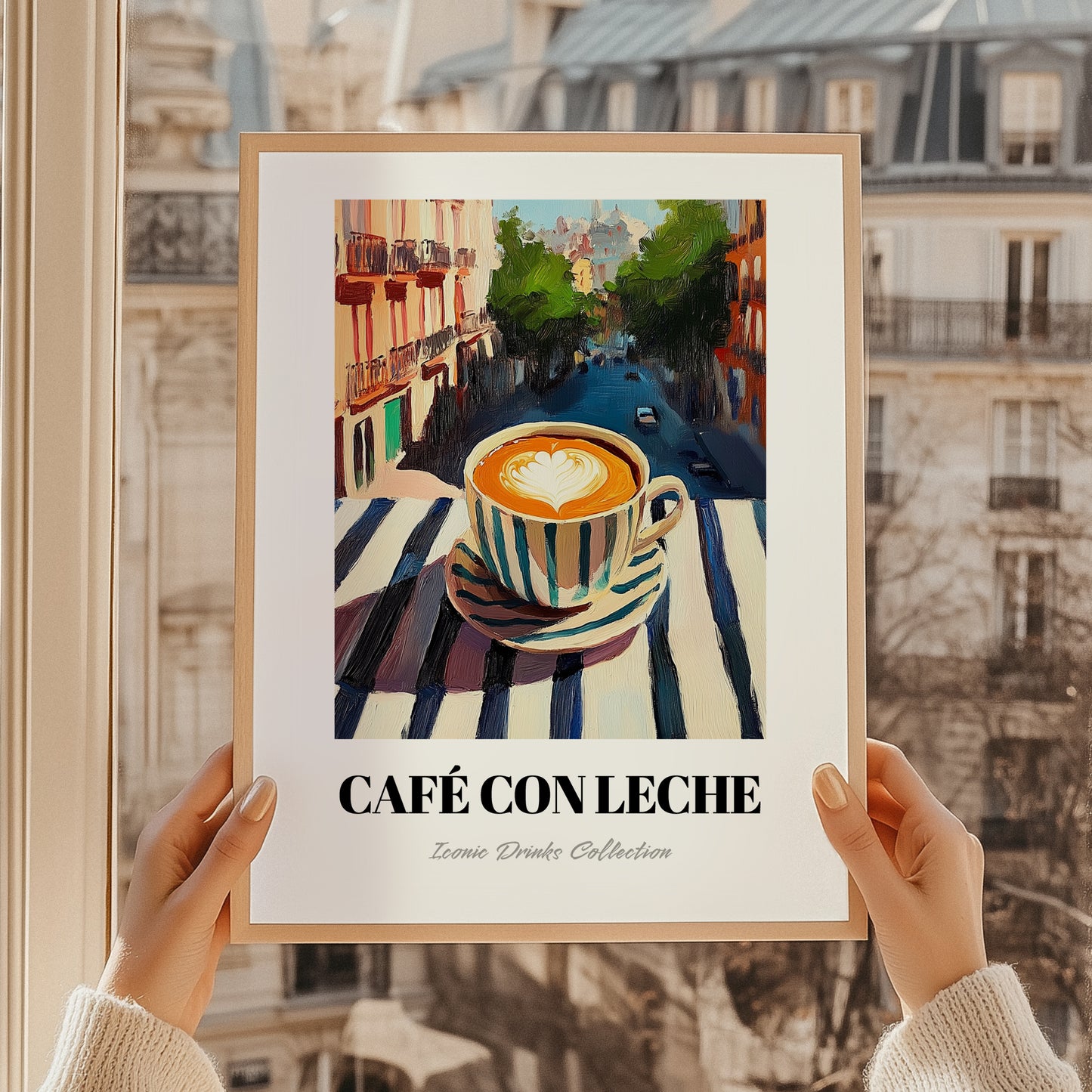 Café Con Leche – Spanish Outdoor Café Scene, Spanish Coffee Wall Decor, styled in a charming Paris street view